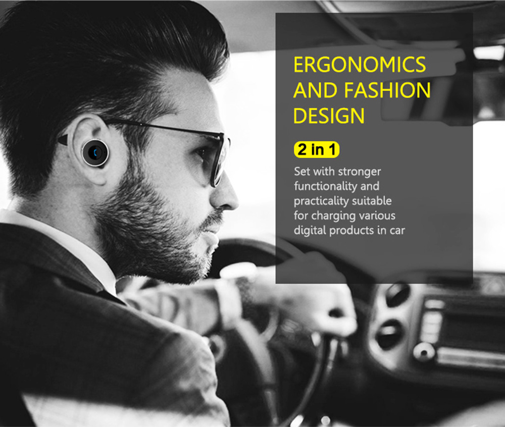 Επαναφορτιζόμενο Handsfree Bluetooth Ακουστικό & USB Φορτιστής Αυτοκινήτου AWEI 2 σε 1